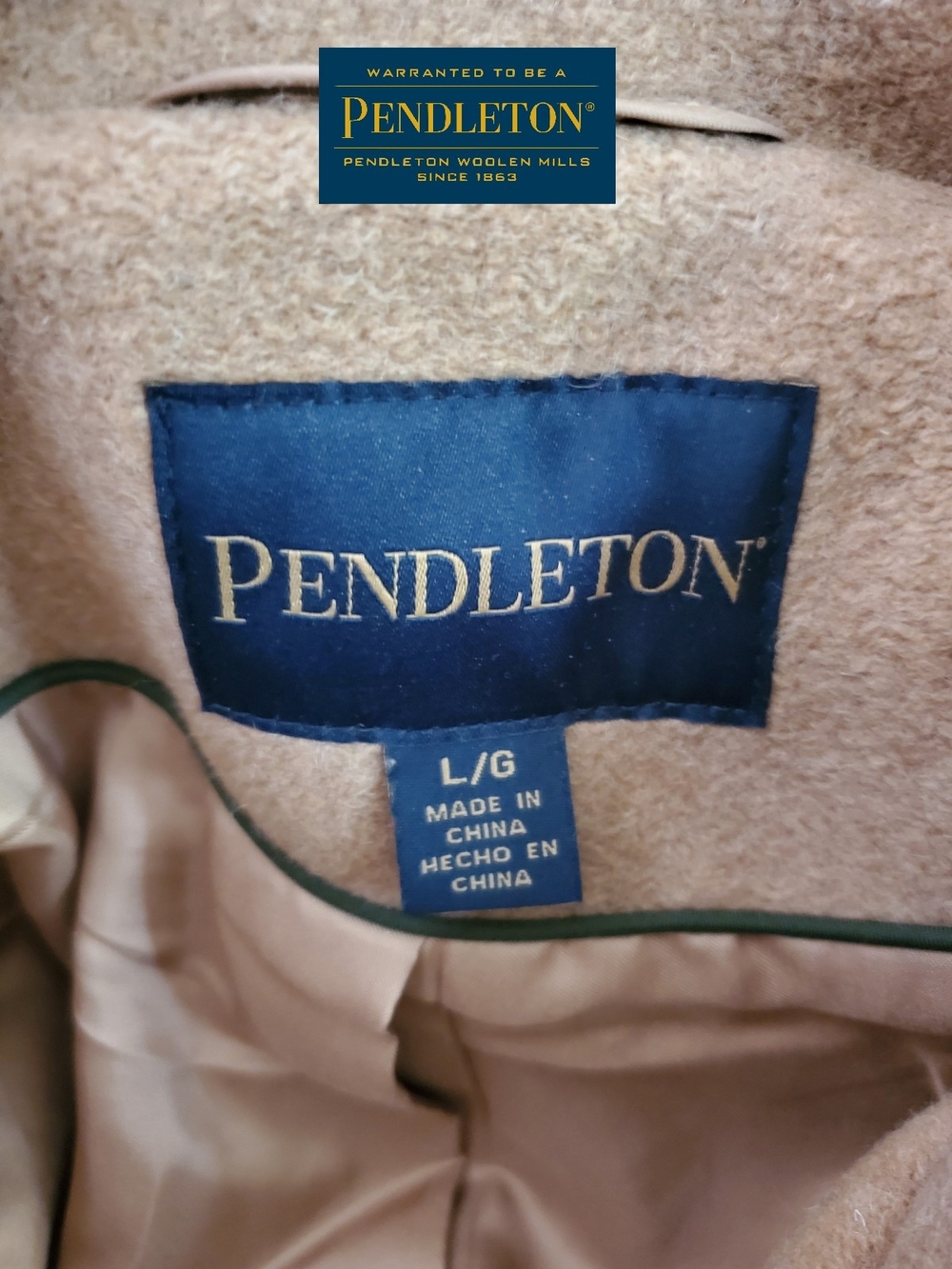 Pendleton Wool Topper Coat Camel Tan Striped Cuffs Hem Pockets Women Large NWOT - Picture 8 of 11